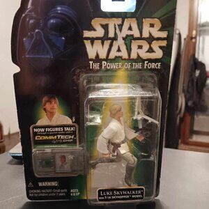 Vtg 90's Star Wars Power of the Force Luke Skywalker with T-16 Skyhopper Model